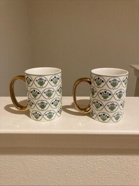 Grace teaware blue green Floral Pattern fine porcelain mugs with Gold Handles